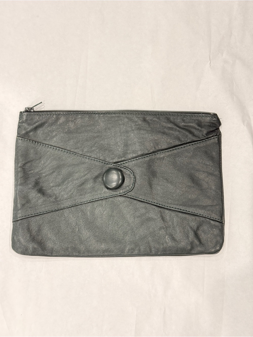 Vintage Leather Envelope Clutch in Hunter Green